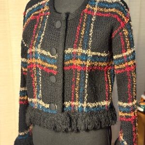 Andrea Jovine Black Plaid Textured Blazer